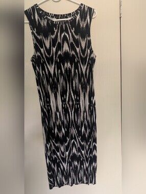 Apt 9 Black & White Ikat Print Sleeveless Midi Bodycon Dress Size Large